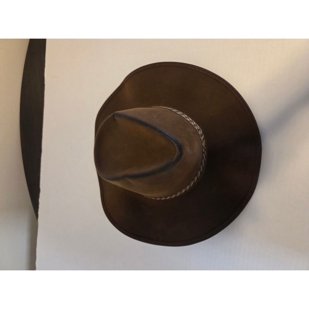 Mens Brown Leather Cowboy Hat Outback Western Wide Brim Braided Band Vintage Sty
